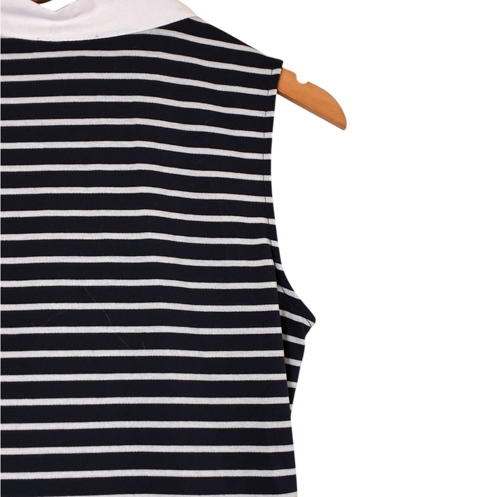 Nautica Jeans | Navy and white striped cotton collared v-neck tiered midi dress - Picture 12 of 14
